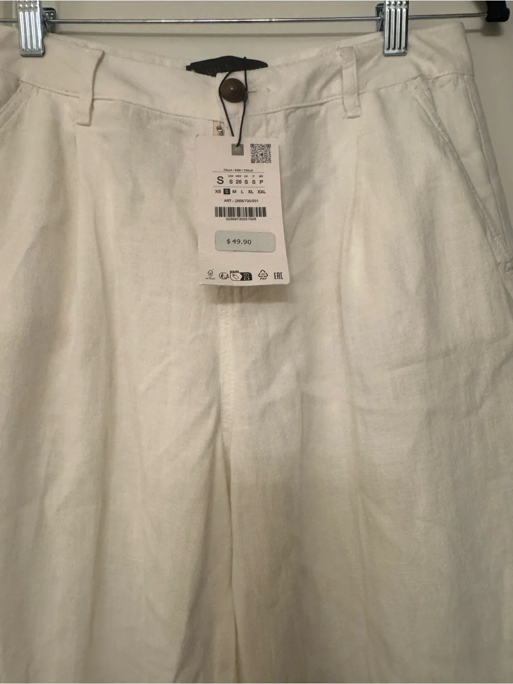 Zara White Wide-Leg Linen-Blend Pants